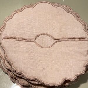 Set of 12 Vintage, antique cloth coasters. Slip on foot of glass.  Linen/cotton.